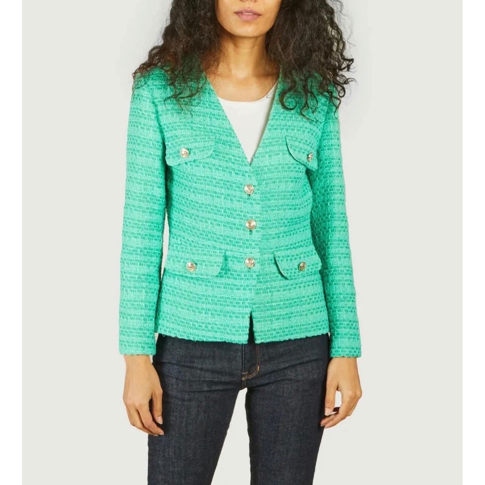 Maje Green‎ Tweed Jacket & Matching Cropped Bustier Set Women Size 36/2
